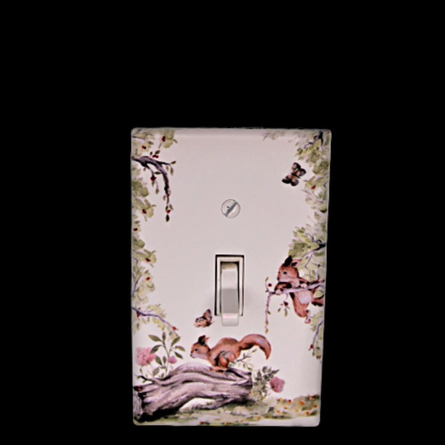 squirrel playing in tree custom printed painted Light switch cover plate for nursery