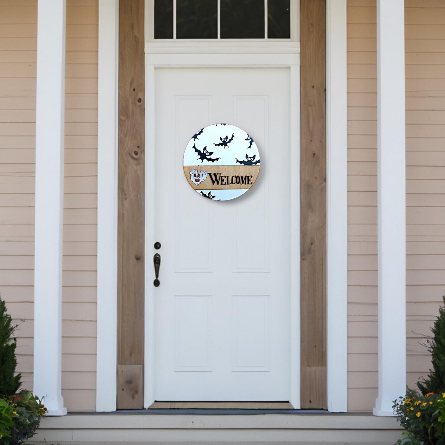 Welcome Ghost Door Hanger Bat Boo Halloween Fall Spooky Sign Round 3D Text Wall Art Decoration Wood Sign