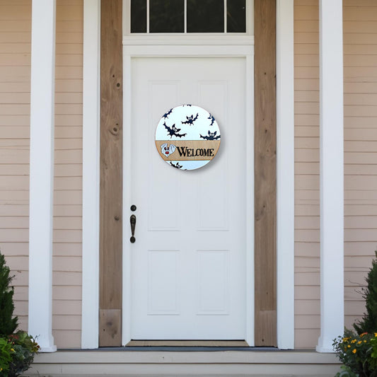 Welcome Ghost Door Hanger Bat Boo Halloween Fall Spooky Sign Round 3D Text Wall Art Decoration Wood Sign