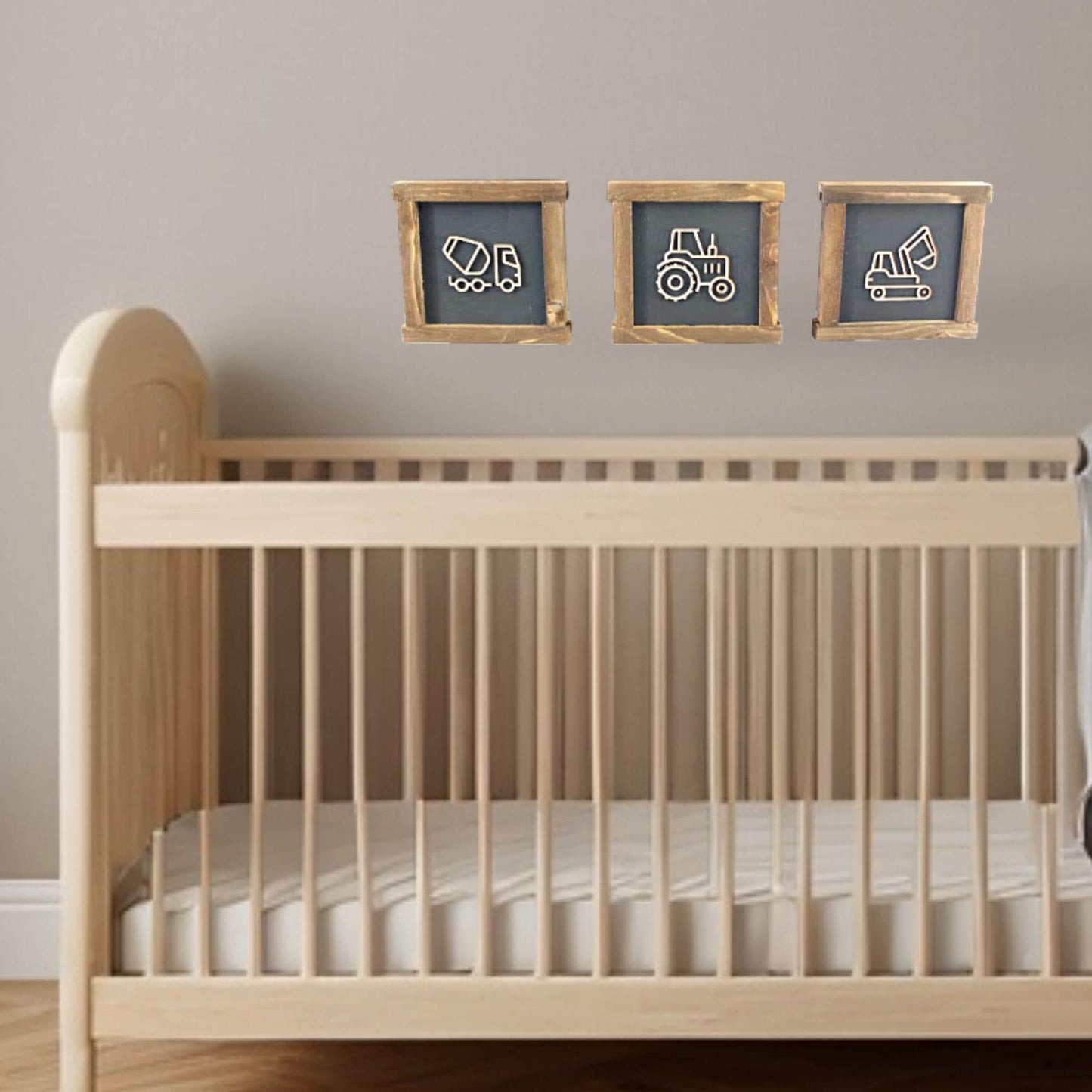 Boys Room Trucks Things with wheels Construction Excavator Tractor Cement Truck Nursery Handmade Decor Baby Gift Brown and Black