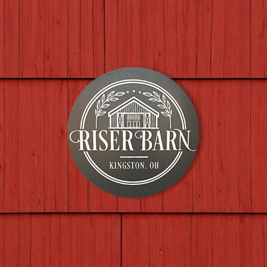Custom Venue Business Commerical Signage Laurel Outline Line Art Style Made to Order Store Front Small Shop Logo Circle Wooden Handmade