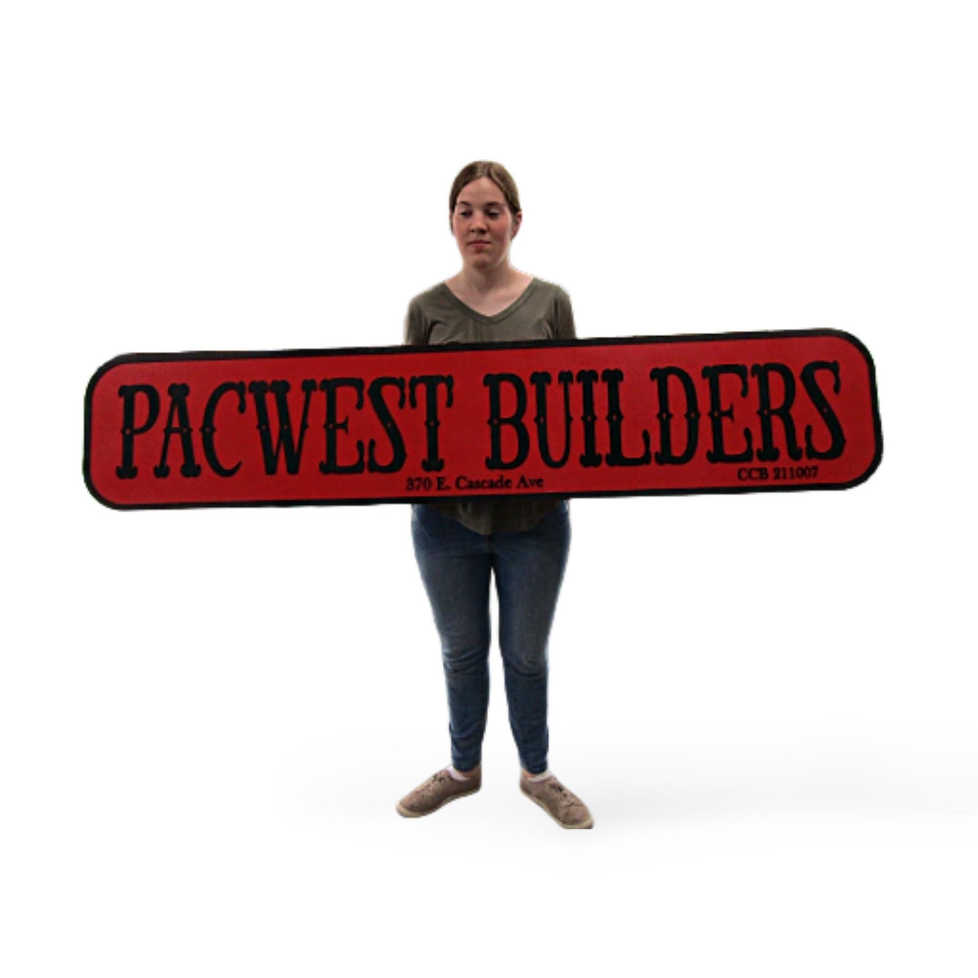 Custom Builders Sign Distressed Rustic Red and Black Personalized Business Company Name Store Front Wooden Handmade Commerical Signage