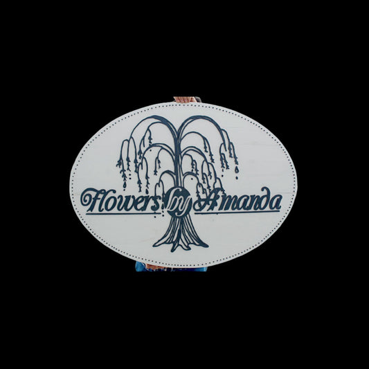 Hanging business sign custom shop plaque, your logo graphic or personalized on white solid wood outdoor indoor shabby chic office