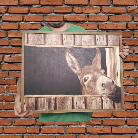 Donkey Mule Peek a boo Jack Barn Farm Hobby Animal Lover Cute Rustic Printed Living Room Home Decor Handmade Printed Livestock Framed
