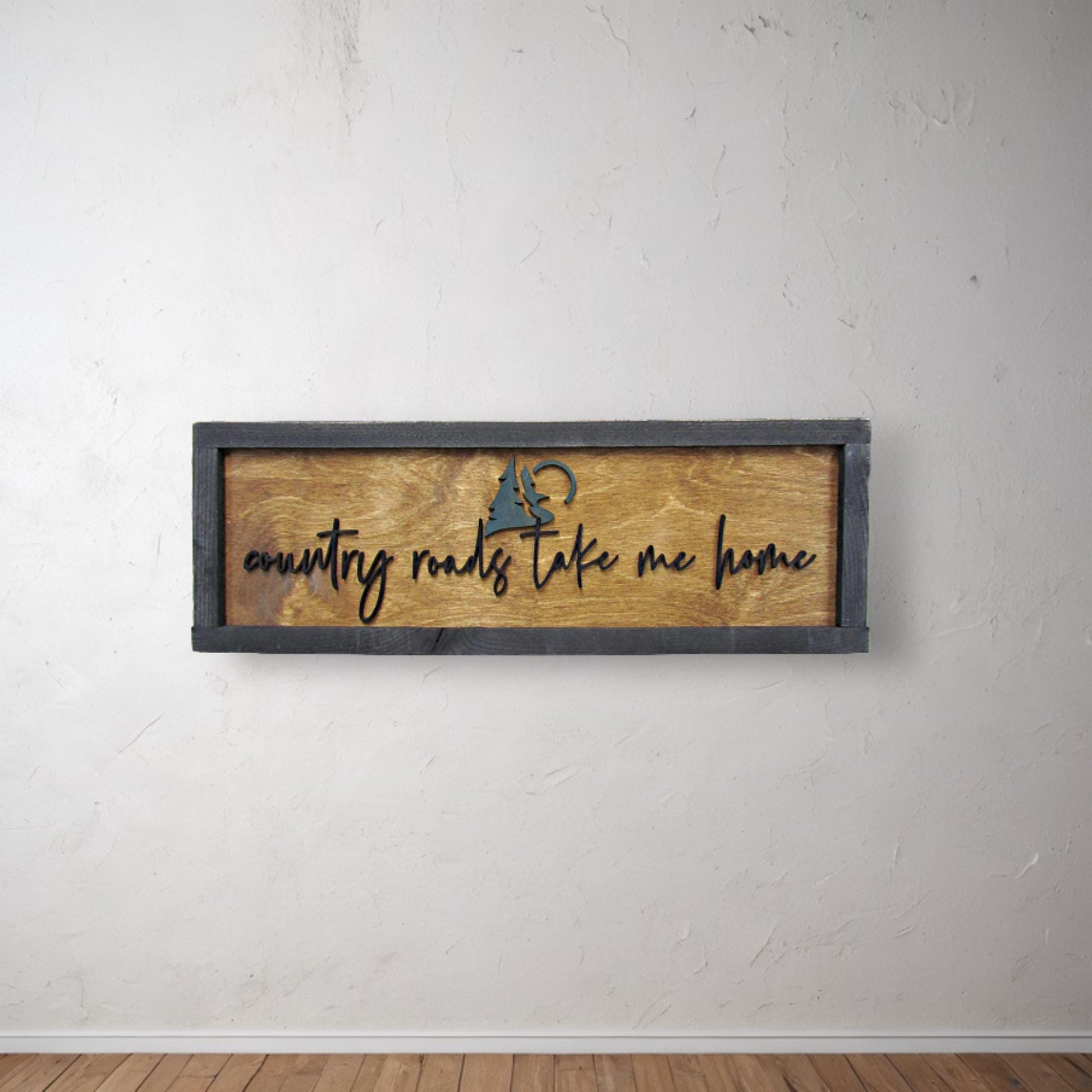 Rustic Primitive Country Roads Take Me Home Music Country Living Farmhouse Camp Home Decor Wall Hanging Cute Pine Moon Land Handmade 3D Sign
