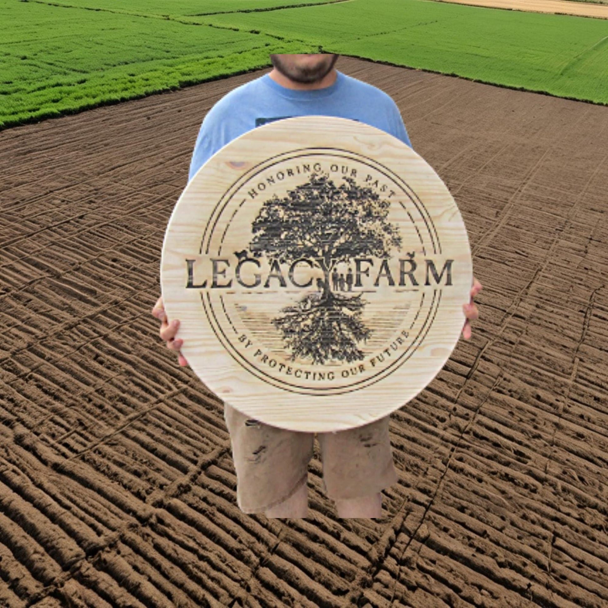 Custom Legacy Farm Carved Engraved Routed Color Filled Business Commerical Signage Your Logo Handmade Tree Oversized Pine Wood Round Sign