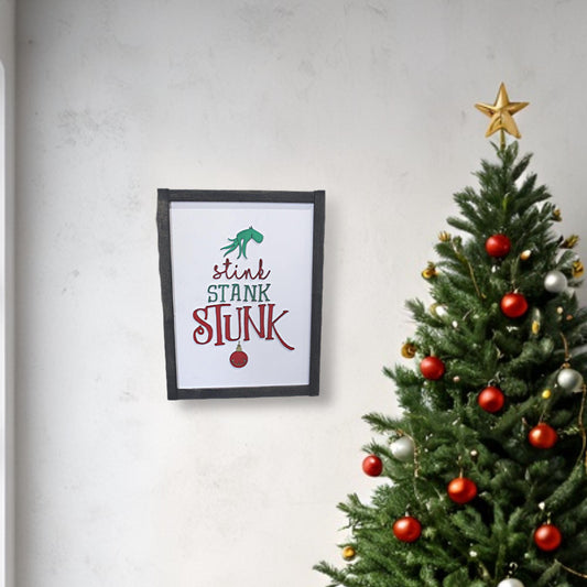 Stink Stank Stunk Sign Raised 3D Wood Mean One Christmas Décor Decoration Wall Art Farmhouse Rustic Primitive Fingers Smile Hand Festive