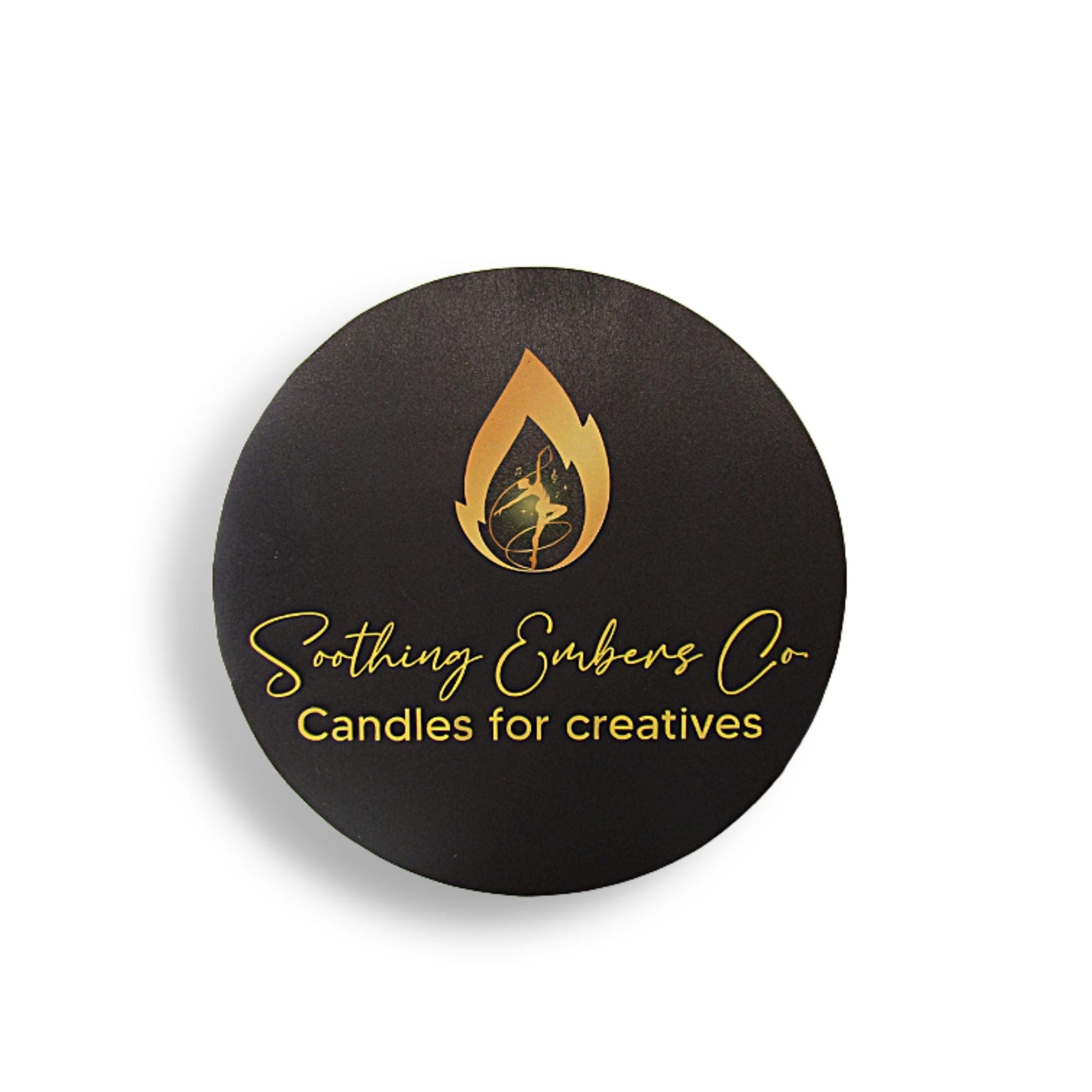 Custom Sign Candle Shop and Co Signage Creatives Soothing Flame Black and Yellow Personalized Sign Round Circle Embers Uv And Raised image
