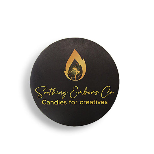 Custom Sign Candle Shop and Co Signage Creatives Soothing Flame Black and Yellow Personalized Sign Round Circle Embers Uv And Raised image