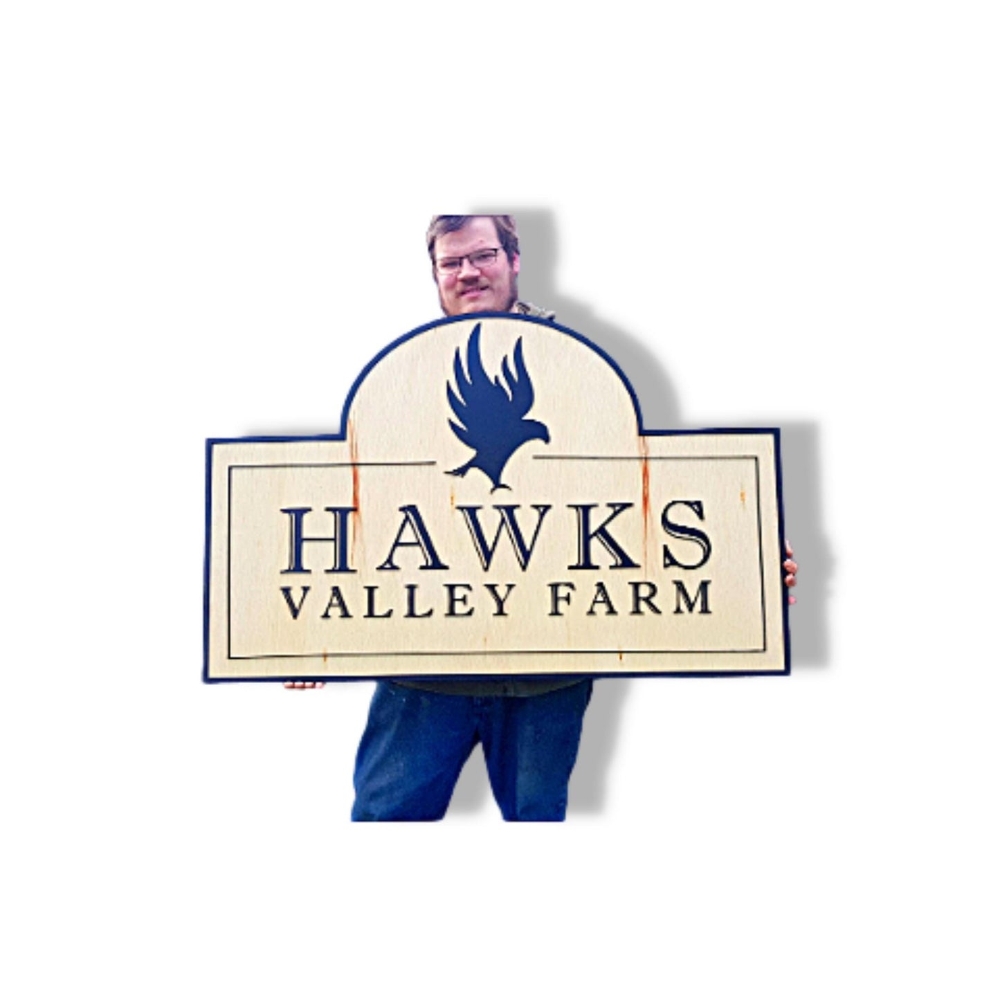 Large Custom Wooden Farm Sign Entrance Commerical Signage Logo Emblem Family Name Homestead Rustic Laser Cut Handmade Hawk Contour Business