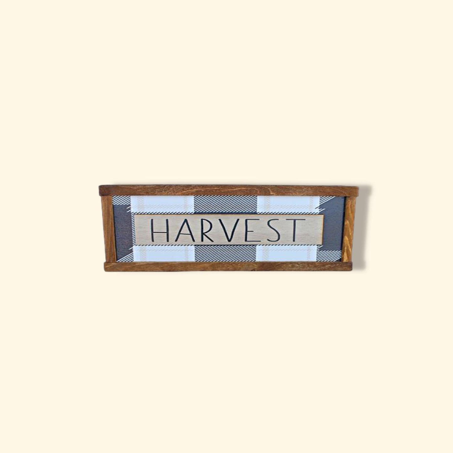 Harvest Plaid Fall Autumn Seasonal Farmhouse Layered Handmade Sign Framed 3D Raised and Printed Color Rustic