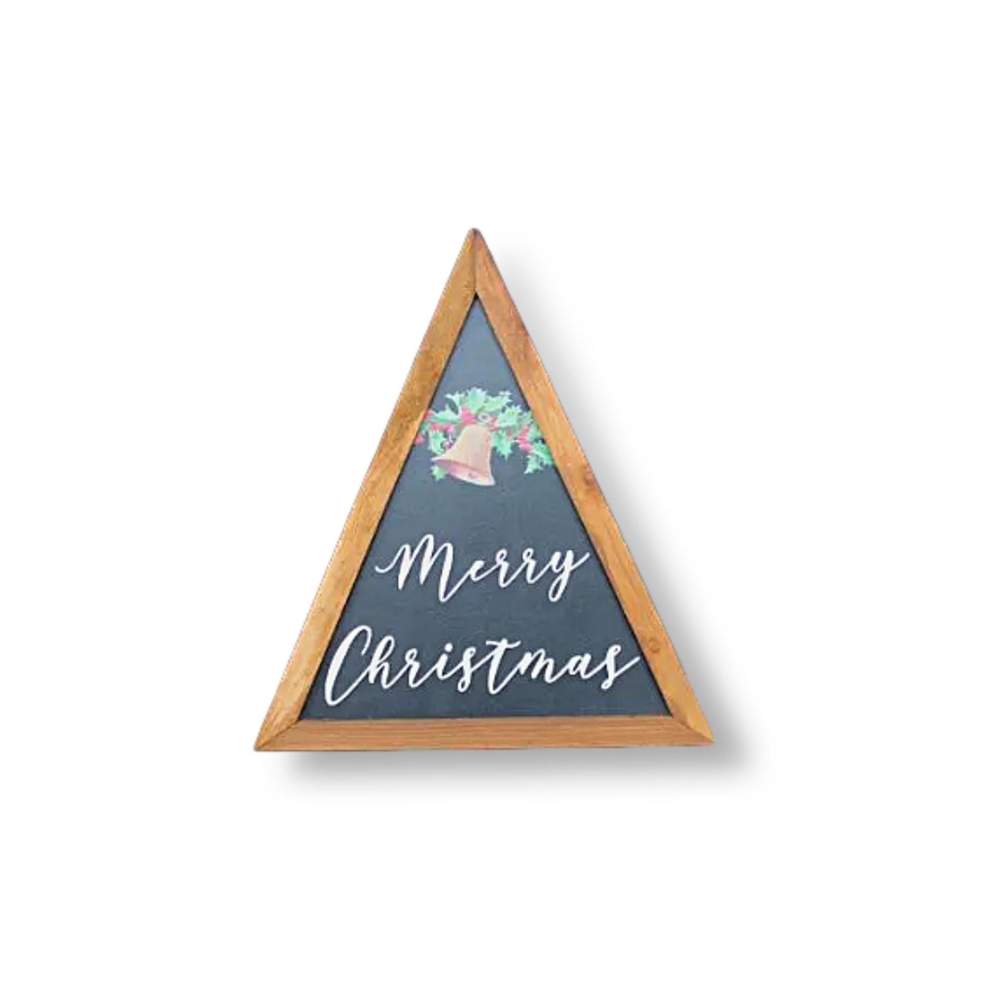 Merry Christmas Bell Holly Christmas Decor Handmade Printed Layered Sign Triangle Rustic Home decor Unique