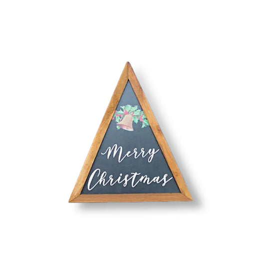 Merry Christmas Bell Holly Christmas Decor Handmade Printed Layered Sign Triangle Rustic Home decor Unique
