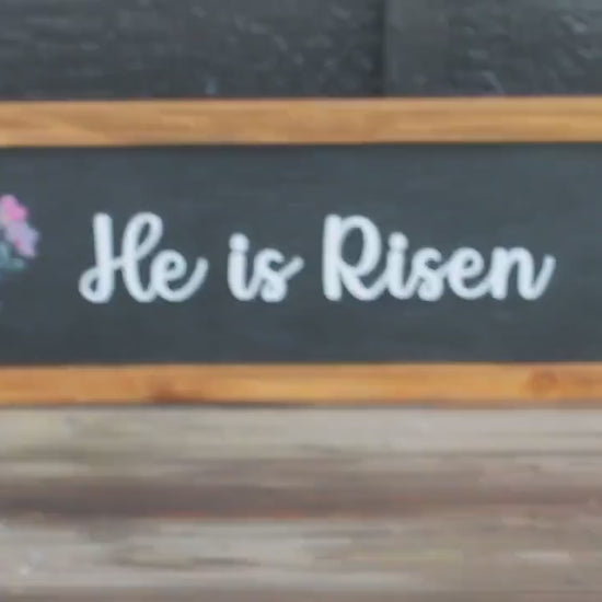 He Is Risen Wood Sign • Christian Easter Decor • Rustic Farmhouse Wall Art • Religious Spring Sign • Floral Christian Home Decor