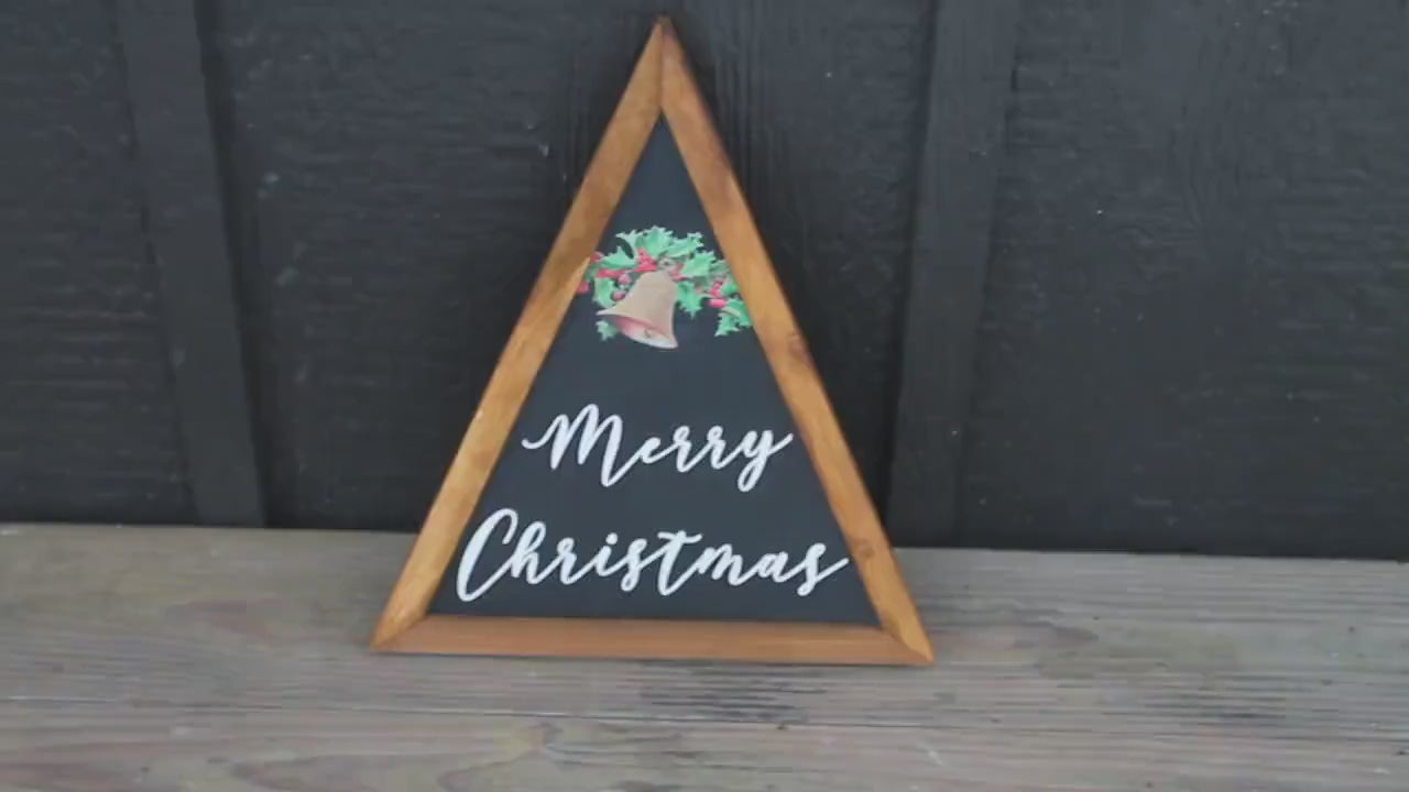 Merry Christmas Wood Sign • Rustic Holiday Decor • Triangle Christmas Sign • 3D Laser Cut Christmas Bell Sign • Farmhouse Christmas Decor