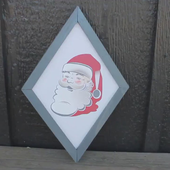 Vintage Santa Diamond Framed Print: Retro Christmas Farmhouse Decor