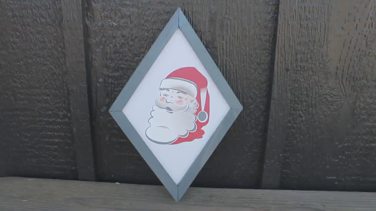 Vintage Santa Diamond Framed Print: Retro Christmas Farmhouse Decor