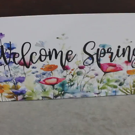 Welcome Spring Decor Garden Floral Flowers Handmade Colorful Unframed Inspiring Text 3D Raised Text Wall Decoration Primitive Rustic