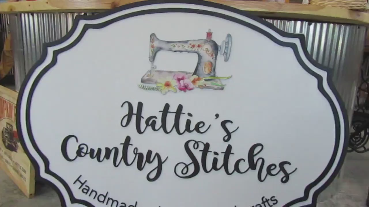 Raised Rustic Sewing Logo Sign • 3D UV‑Printed Custom Business Branding • Handmade Boutique Sign for Clothing Craft Makers