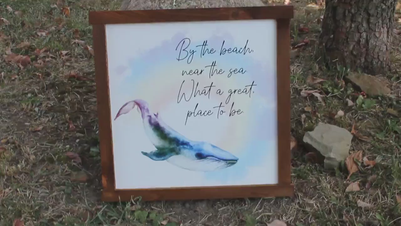 Watercolor Whale Beach Good place to be Sea Printed Handmade wall art Bathroom Tropical