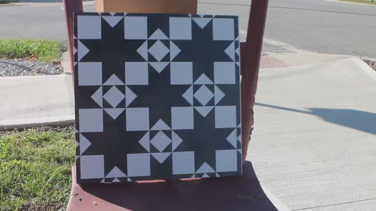 Western Barn Quilt Window Hanging Decorative UV Wood Sign Cute Country Signage Square Geometric Triangle Black and White PVC Outdoor