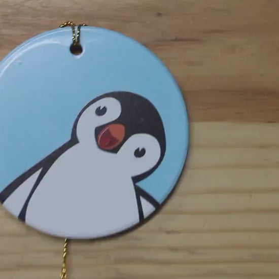 Penguin Baby Holiday Ceramic Christmas tree Decoration Animal Ornament Decor Circle Gift Cute Winter Hanging Circle Blue Bird Artic