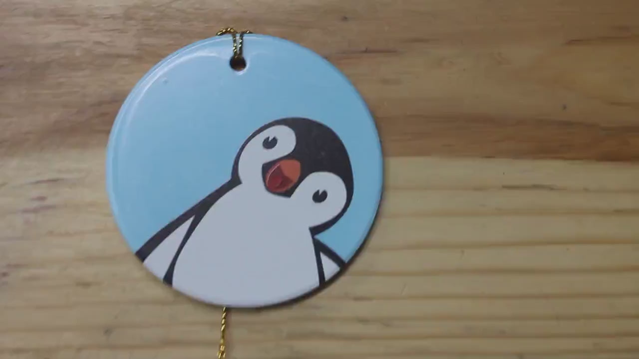 Penguin Baby Holiday Ceramic Christmas tree Decoration Animal Ornament Decor Circle Gift Cute Winter Hanging Circle Blue Bird Artic