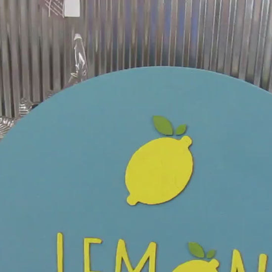 Lemon Sign Laundry Lemonade Squeezy Blue Yellow Custom Commerical Signage Round Circle Sign 3D Raised Handmade Wooden Business Sign