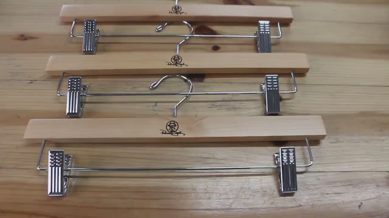 Engraved Wood Pant Hanger with Clips: Custom Logo Hanger