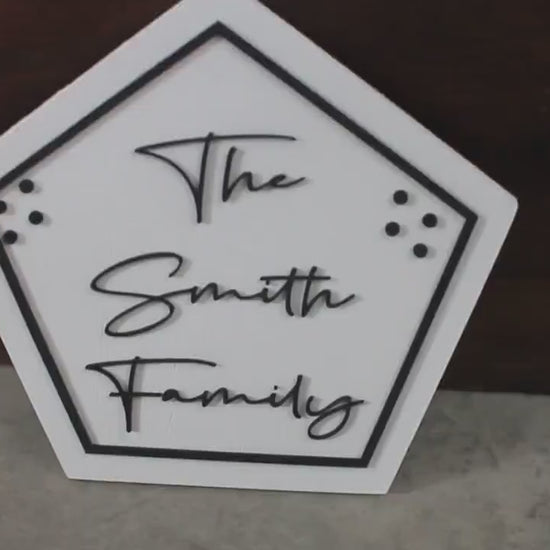 Custom Family Name Sign: 3D Minimalist Pentagon Wood Sign