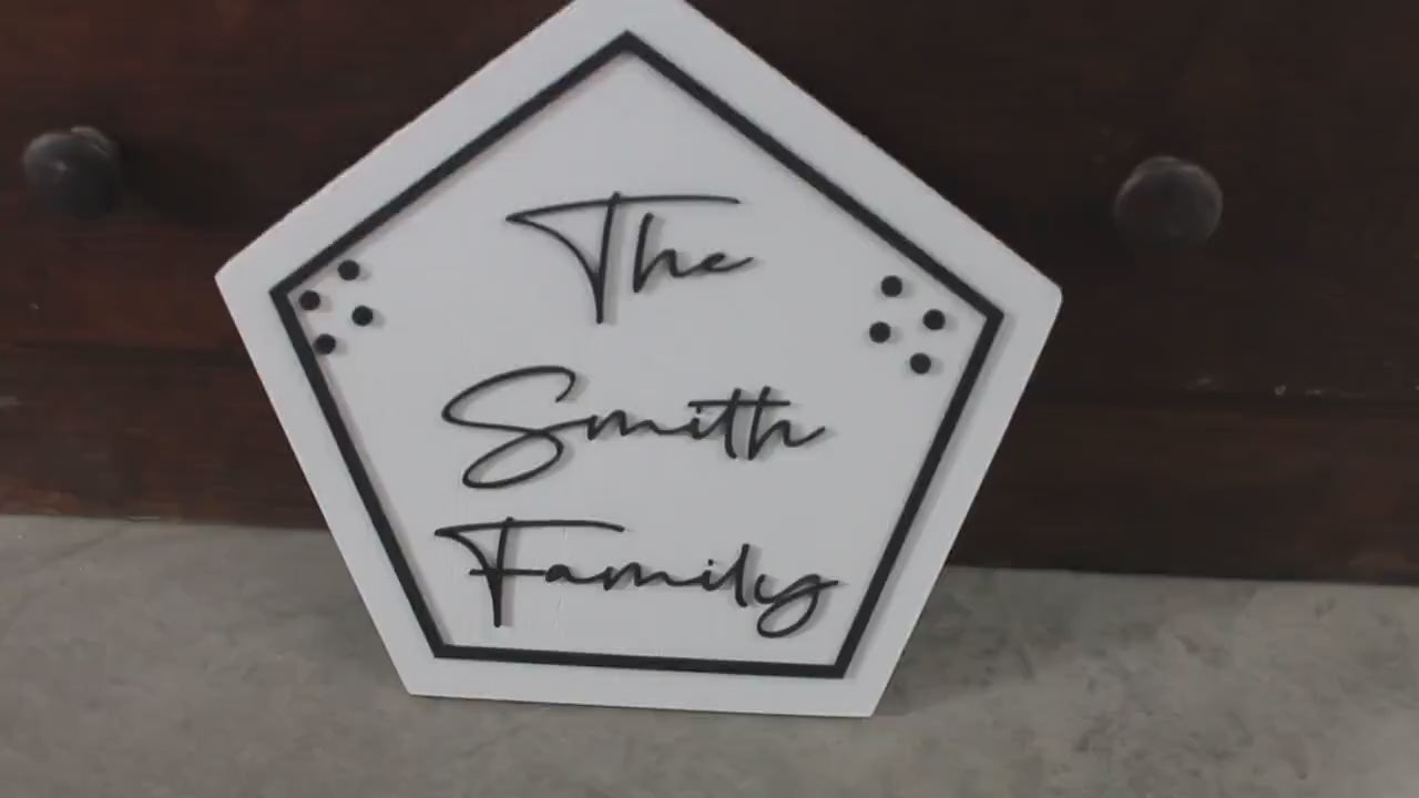Custom Family Name Sign: 3D Minimalist Pentagon Wood Sign