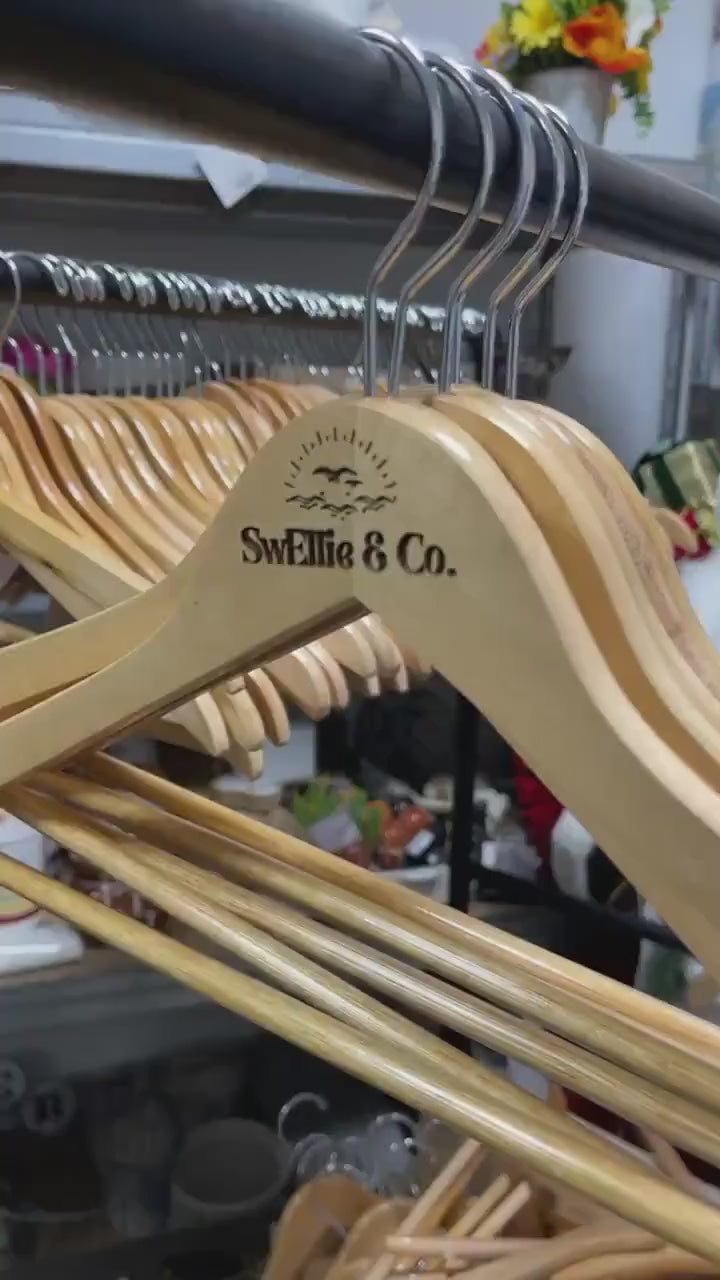 Engraved Wood Clothes Hanger: Custom Logo, Business Branding