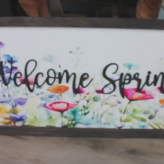 Welcome Spring Decor Garden Floral Flowers Handmade Colorful Bright Inspiring Uplifting Text 3D Raised Text Wall Decoration Primitive Rustic