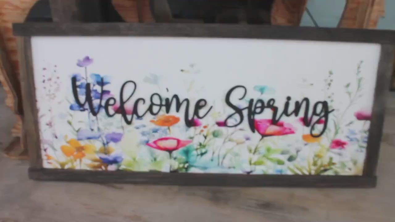Welcome Spring Decor Garden Floral Flowers Handmade Colorful Bright Inspiring Uplifting Text 3D Raised Text Wall Decoration Primitive Rustic