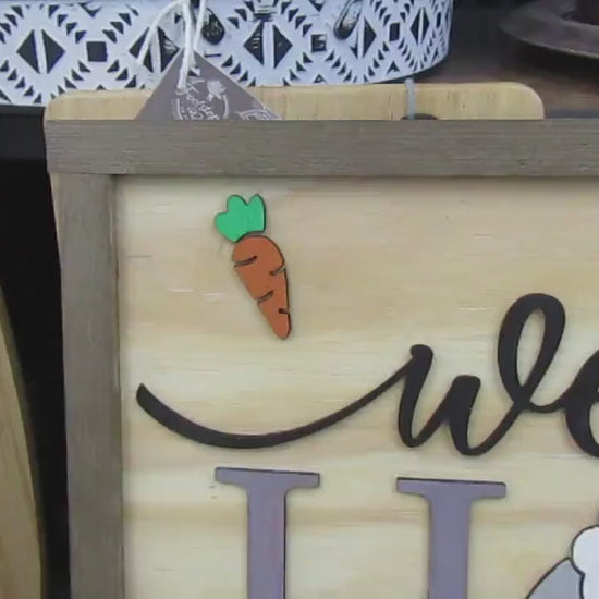 Easter Spring Welcome Home Bunny Butt Rabbit Feet Carrots Cute Decor Welcome Sign Greeting Farm Furry Friend Handmade 3D Wood Sign