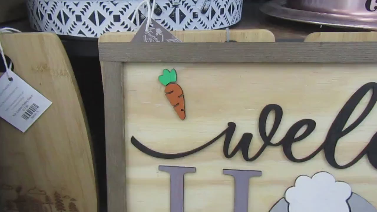 Easter Spring Welcome Home Bunny Butt Rabbit Feet Carrots Cute Decor Welcome Sign Greeting Farm Furry Friend Handmade 3D Wood Sign