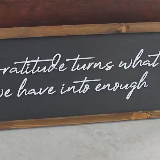 Gratitude What we have Enough Grateful Inspiring Uplifting Handmade Home Decor Quote Farmhouse Chic Cursive Appreciation Life 3D Layered