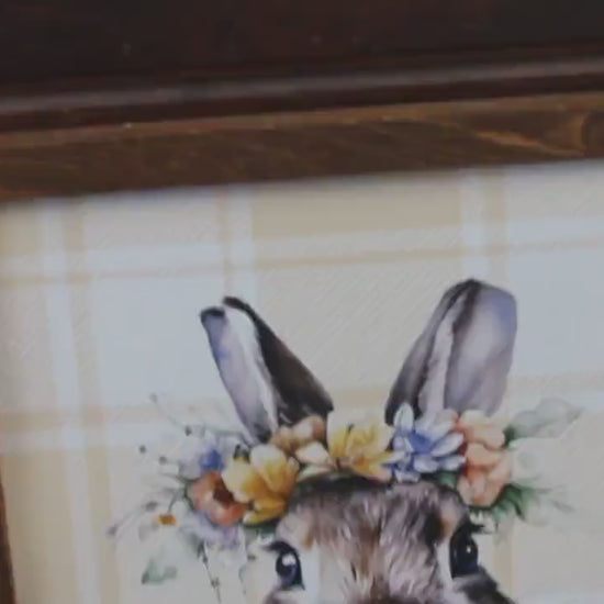 UV Printed Spring Bunny Wood Sign • Floral Rabbit Wall Decor • Rustic Cottagecore Easter Accent • Framed Wooden Spring Art