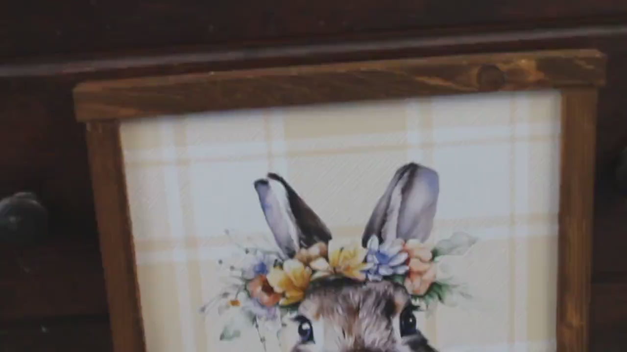 UV Printed Spring Bunny Wood Sign • Floral Rabbit Wall Decor • Rustic Cottagecore Easter Accent • Framed Wooden Spring Art
