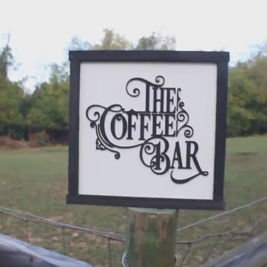 Handmade Coffee Bar Sign: Raised 3D Scroll Wood Decor