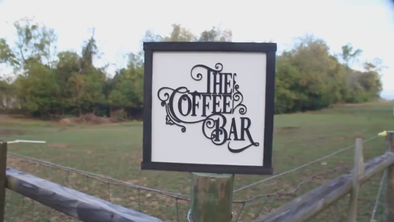 Handmade Coffee Bar Sign: Raised 3D Scroll Wood Decor