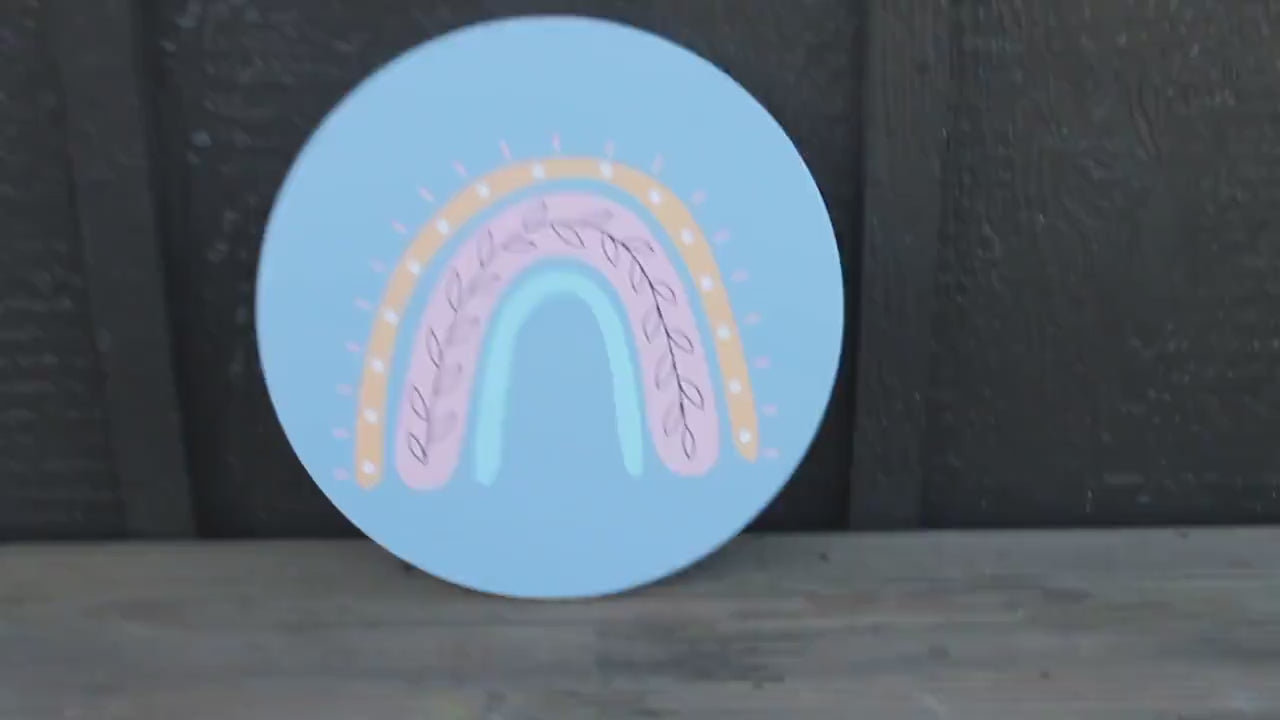 Boho Flower Rainbow Colorful Kids Room Bathroom Play room bohemian Cute Wooden Hanger Wall Art Decor Print