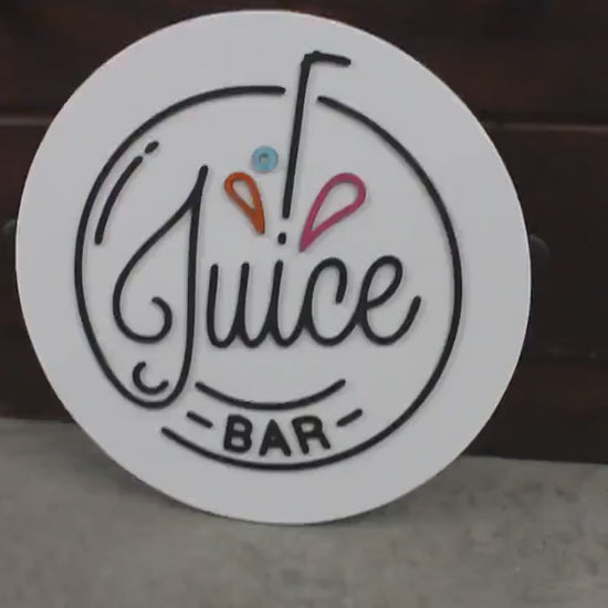 Wooden Juice Bar Sign Juice Stand 3D Text White Contemporary Smoothie Stand Straw Fruit Design Wall Art Decoration Wood Sign Lemonade
