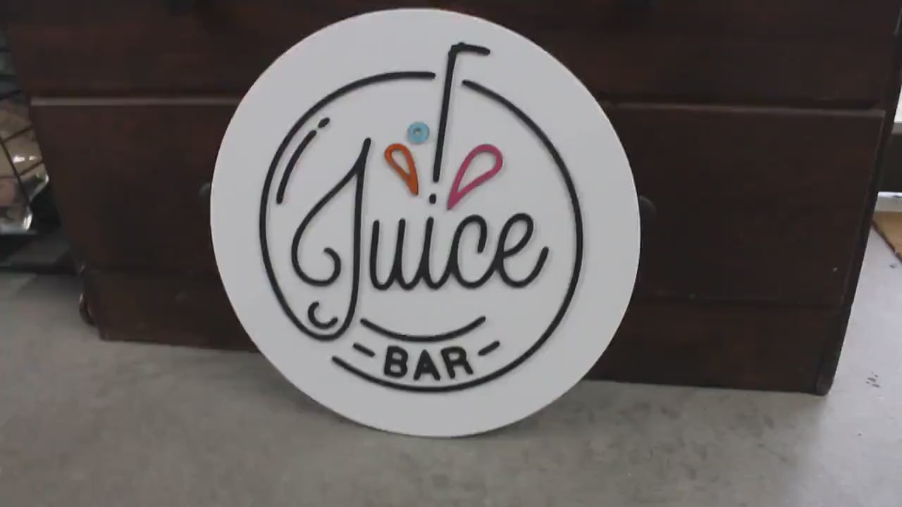 Wooden Juice Bar Sign Juice Stand 3D Text White Contemporary Smoothie Stand Straw Fruit Design Wall Art Decoration Wood Sign Lemonade