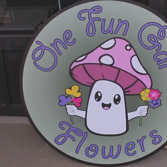 Greenhouse Mushroom Flowers Personalized Waterproof Sign Smooth Round Outdoor Ready for your Business Logo Great for hanging or wall mounted