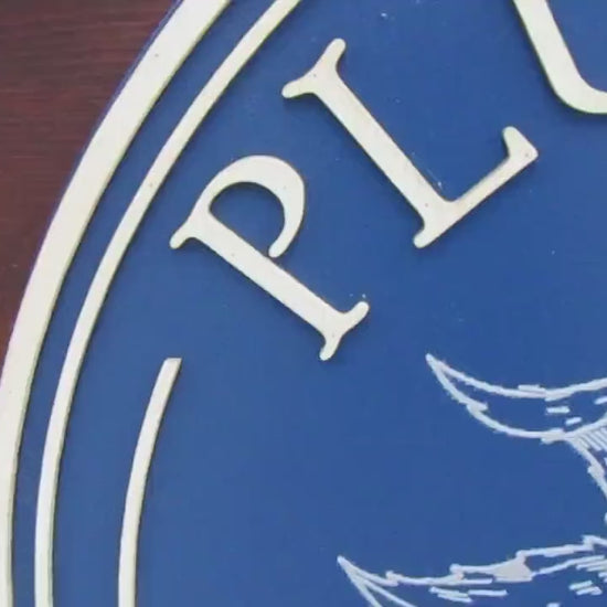 Custom Wooden Sign Plum Book Store Entrance Sign Your Logo Personalized Hanging Sign Raised Letters Round Printed Image Fruit Blue Handmade