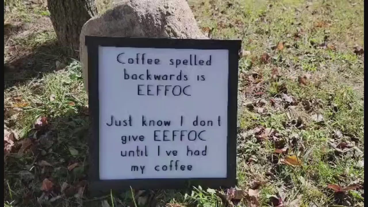 Funny Coffee Spelled Backwards Wood Sign - Giftable Framed Decor