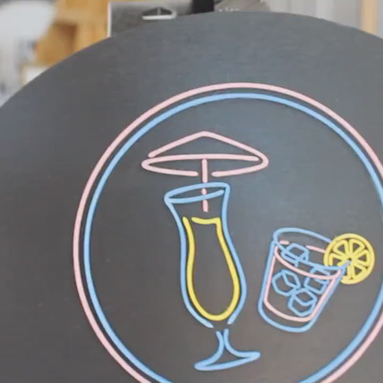 Bar Martini Fruity Drink Food Truck Beach Station Custom Round Business Commerical Sign Made to Order Small Shop Logo Wooden Handmade