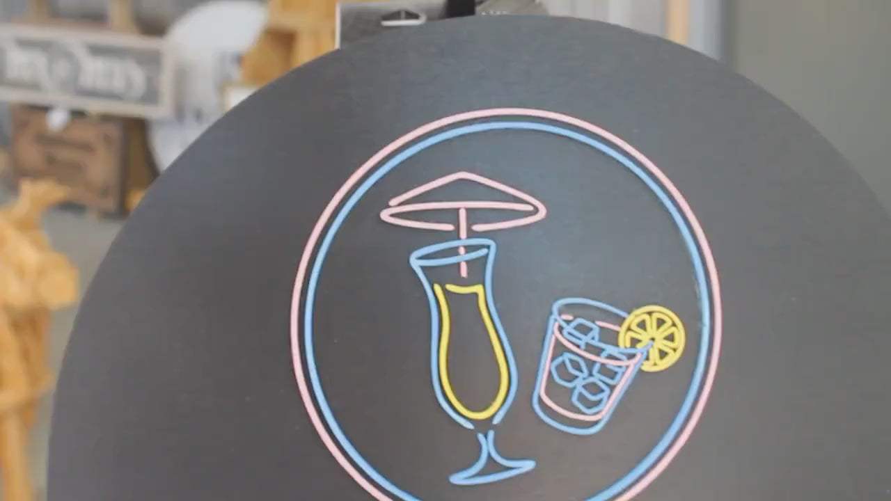 Bar Martini Fruity Drink Food Truck Beach Station Custom Round Business Commerical Sign Made to Order Small Shop Logo Wooden Handmade