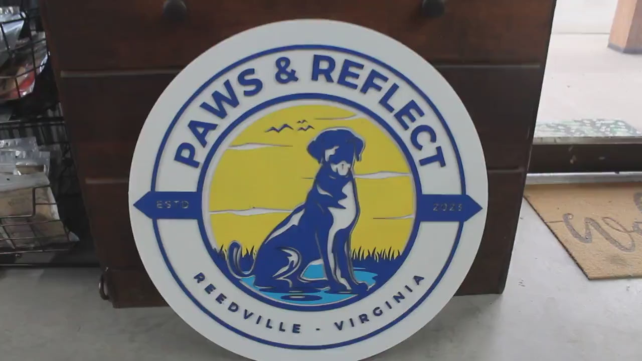 Custom Dog Logo Sign: Round Wooden Business Signage